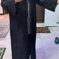 مانتو  مجلسی گل برجسته کاملا مشکی