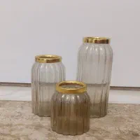 ست سه عددی گلدان شیشه ای لبه طلایی