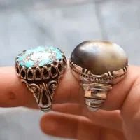 انگشتر نقره ۹۲۵ فیروزه نیشابور و سلیمانی باباقوری