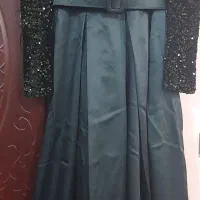 پیراهن مجلسی سبزرنگ ساتن مخملی