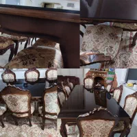 مبل ناهار خوری چوبی 8نفره همراه با شیشه 10میل|مبلمان خانگی و میز عسلی|نجف‌آباد, ویلاشهر|دیوار