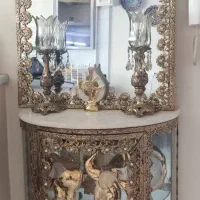 آینه و شمعدان و و کنسول برنجی