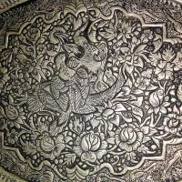 سینی مسی نخودی قاجارباقلم فوق زیبای پهلوی و2ظرف مس