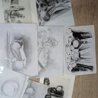 تابلو سیاه قلم/چهره با پاستل/طبیعت بی جان با ذغال|تابلو، نقاشی، عکس|قم, حاج زینل|دیوار