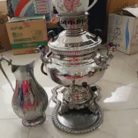 سماور سالم و تمیز با سینی و پارچ و قوری