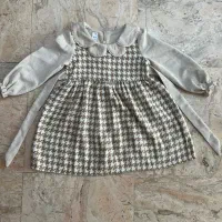 پیراهن کرم نسکافه ای طرح پیچازی دخترانه