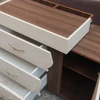 سرویس خواب 2 نفره تماما MDF کرم قهوه ای پایه فلزی|تخت و سرویس خواب|اندیمشک, |دیوار