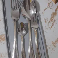 دو دست قاشق چنگال ناب استیل ونیز دور طلایی