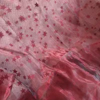 پارچه زرشکی رنگ ( تور یا حریر با طرح ستاره )