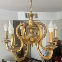 یک جفت لوستر برنجی قدیمی ۶شاخه-۵شاخه آبکاری طلائی|لوستر و چراغ آویز|تهران, امامت|دیوار
