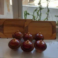 سینی و قندان چوب گردو|ظروف سرو و پذیرایی|بانه, |دیوار