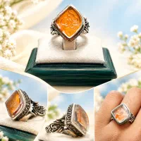 انگشتر آلیاژ رنگ ثابت نقره روس ترکیب عقیق و درنجف