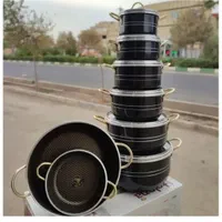 قابلمه ۱۴ پارچه داخل زنبوری دسته طلایی نچسب،نسوز