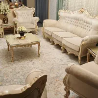 مبل سلطنتی کلاسیک ۷ نفره چوبی با جلو مبای و عسلی