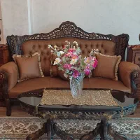 مبلمان و ناهار خوری چوب گردو اصل دو رو منبت