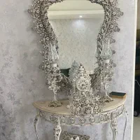 اینه کنسول فلزی با شمعدان و ساعت