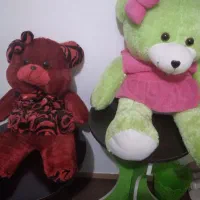 دوتا عروسک خیلی بزرگ با میزش