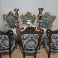 ناهارخوری ۶نفره چوبی ورق طلا