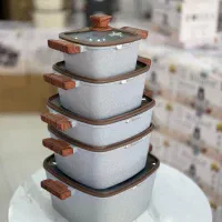 سرویس قابلمه گرانیت ۱۰پارچه دسته چوبی مربع|ظروف پختوپز|بانه, |دیوار