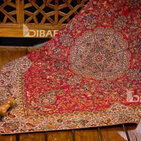 رومیزی مربع ترمه برند نگین خاتم طرح افشار رنگ قرمز