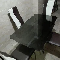 میز ناهارخوری شیشه ای فلزی
