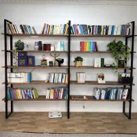 کتابخانه چوبی فلزی شلف دست‌ساز روستیک