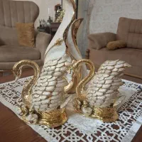 دکوری گلدان طلایی و قو طلایی ست در حد نو