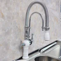 شیر سینک دومنظوره فنردار سفید کروم|مصالح و تجهیزات ساختمان|رشت, پارک شهر|دیوار