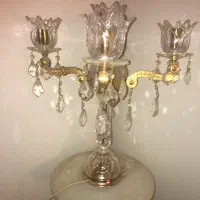 پایه مرمر سفید رگه کرم طلایی حراج همراه چراغ ۵ شا