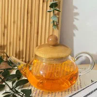 قوری زعفران تمام پیرکس و در بامبو|قوری، کتری، قهوه‌ساز دستی|بندر انزلی, کارآموزی|دیوار