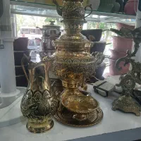 سماور زغالی با سرویس سیاه قلم کاری