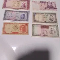 ۷ برگ اسکناس شاهی وچاقو وسکه کلکسیونی وبوق ماشین