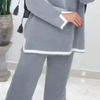 ست بافت بغل چاکدار طوسی روشن