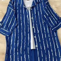 مانتو راه راه آبی نو،تک رنگ آبی