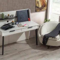 میز تحریر چوبی مدرن وکتابخانه دار و دیواری