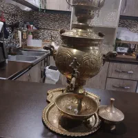 سماور برنز کنده کاری شده زغالی