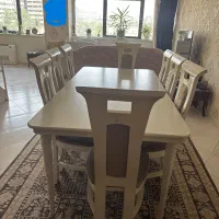 میز غذاخوری هشت نفره چوبی با شیشه