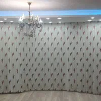 پرده حریر طرحدار بسیار تمیز در حد نو و آماده نصب
