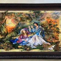 تابلو فرش تمام ابریشم خاص لیلی و مجنون