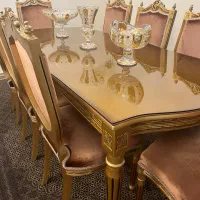 مبل استیل طلایی ۹ نفره و ناهارخوری ۸ نفره سالم