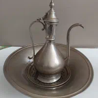 آفتابه و لگن کهنه برنجی روس مهردار سایز بزرگ
