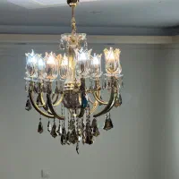 دو عدد لوستر ۸ شاخه آبکاری طلا کریستال آمیتیس