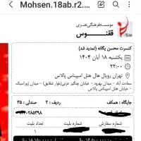 2بلیت ردیف 2 کنسرت محسن یگانه یکشنبه18آبان|بلیت کنسرت|تهران, میرداماد|دیوار