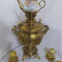 سماور زغالی شیش لیتری با سرویس کامل با میز تخته|سماور، چایساز، قهوهساز|مرند, |دیوار