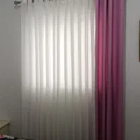 پرده حریر باپنل صورتی (کنفی) به همراه زیر پرده