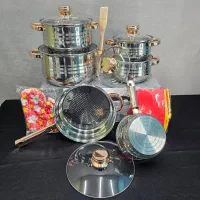 سرویس قابلمه استیل کرکمازترکیه اصلی ۱۶ پارچه طلایی|ظروف پخت‌وپز|اصفهان, فردوان|دیوار