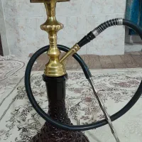 قلیان برنجی اصل + یک عدد تنه چوبی ۲ سیب