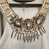 پیراهن مجلسی حریر با شال،رنگ کرمی