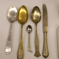 قاشق نقره قاشق غذاخوری نقره برنز عتیقه یکجا