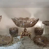 سرویس ۱۵ پارچه بلور پایه طرح برنزی